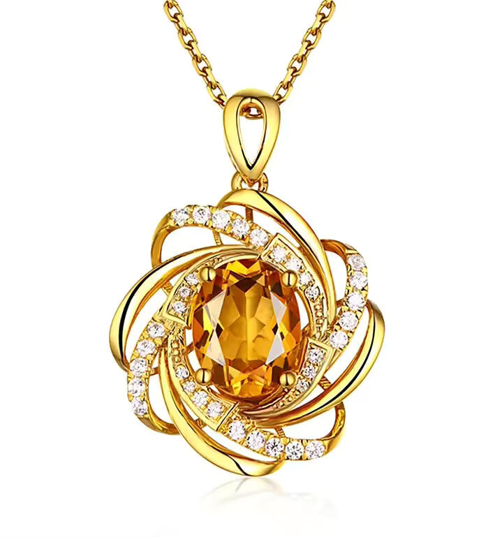 Real Yelow 2 Carat Topaz Pendant with Diamond Accents – Luxury Women’s Necklace